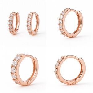 Elegant Rose Gold and 925 Silver Higgies Earrings with CZ